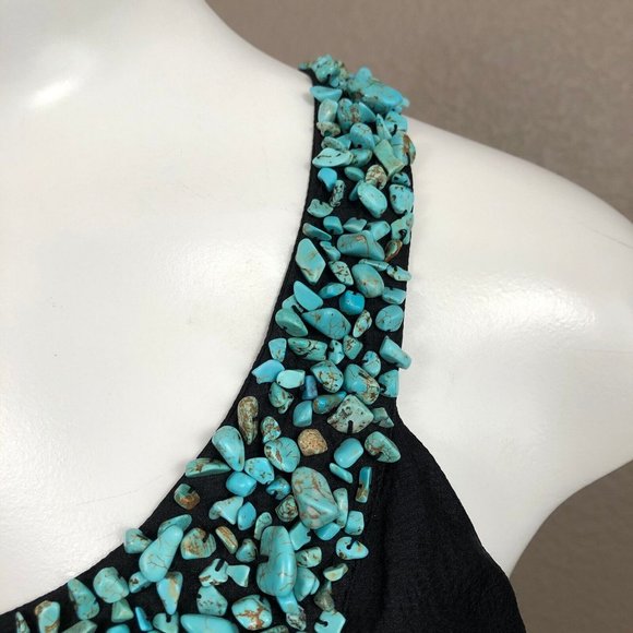 Bebe Black Silk Hand Sewn Turquoise  Nugget Elastic Hem Top Sz S Pre-Own… - Picture 4 of 7